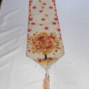 Fall Tree Pattern Table Runner with Tassels 70” L X 12” W - New